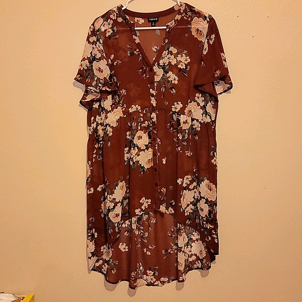 Torrid Brick Red Chiffon Babydoll Tunic